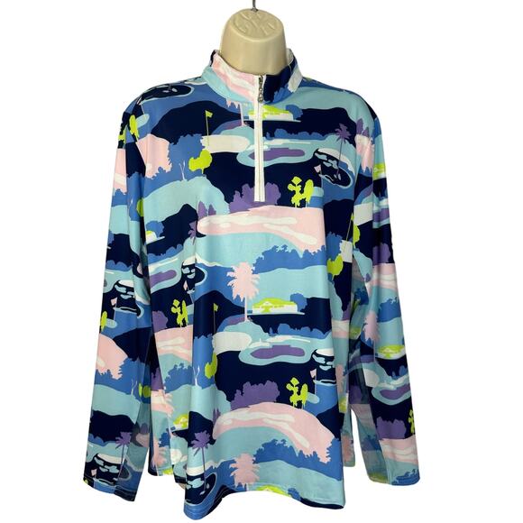 SanSoleil 1/4 Zip Golf Pullover women's XL UV 50 Cooling Mesh Vista Blue Print - Picture 2 of 12